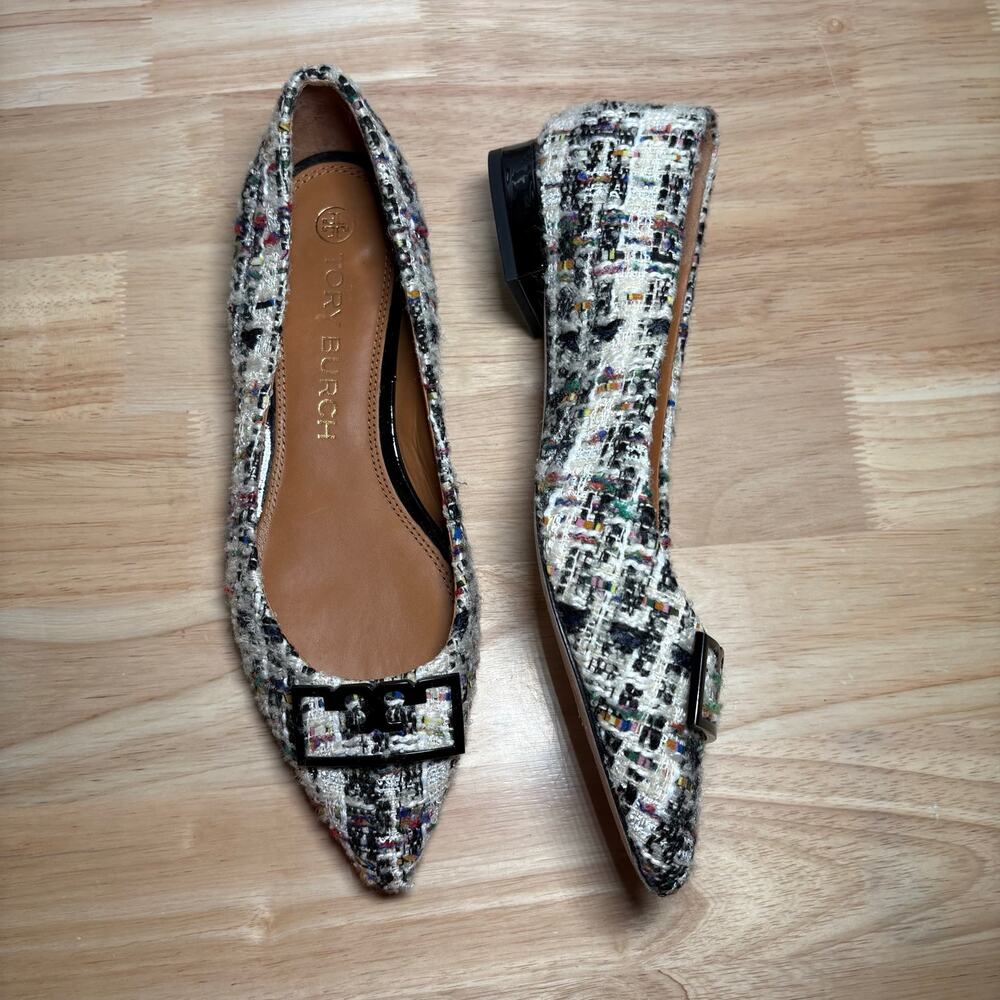 Tory Burch Elegant Tweed Pointed Toe Ballet Flats Women’s US 9.5 Leather Sole
